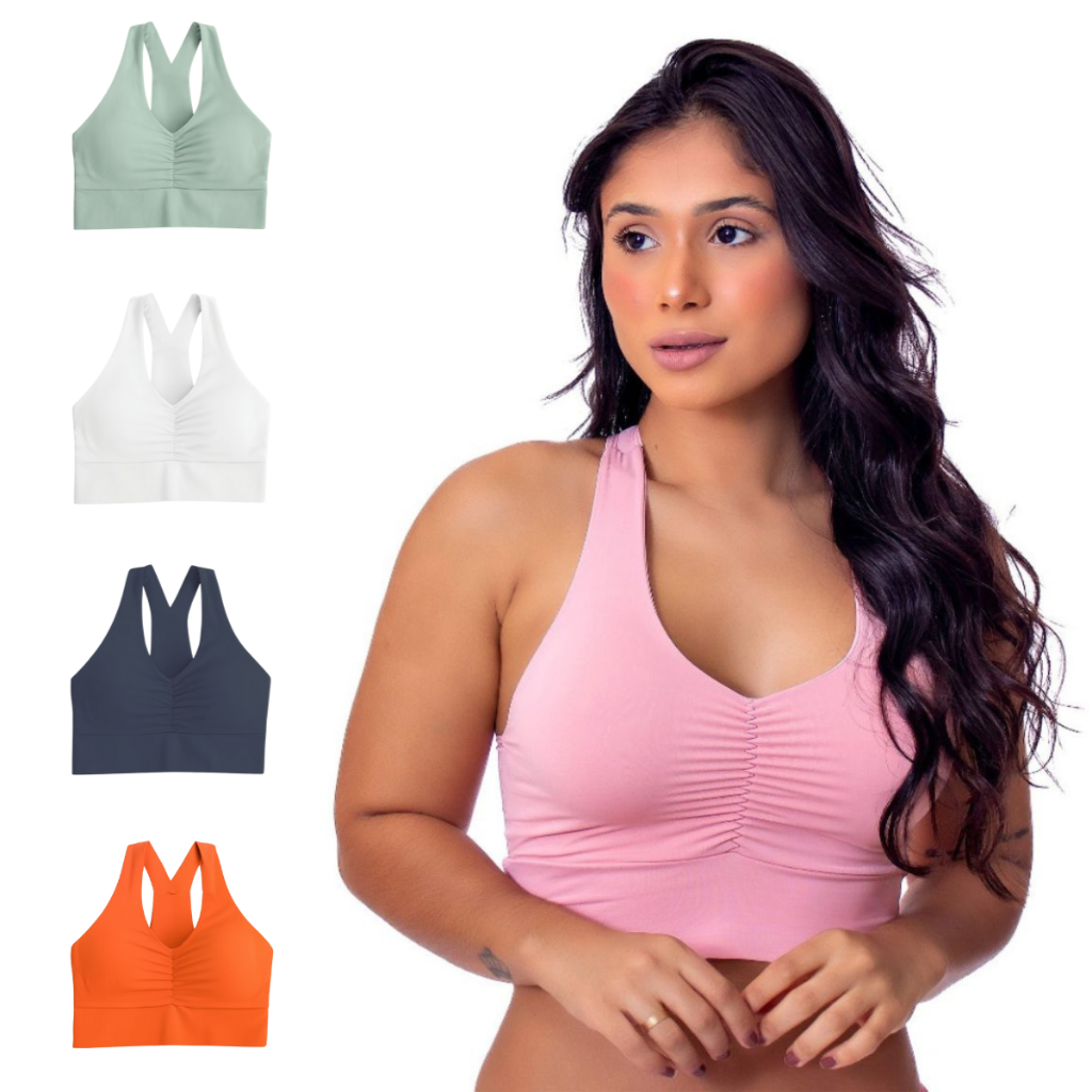 Top Feminino Cropped Sustentação Confortável Sem Bojo Microfibra Sutiã Moda Academia Fitness Treino E Caminhada