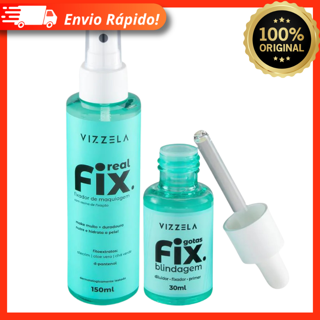 Kit Vizzela Fixador de Maquiagem Real Fix + Gotas Fix Blindagem - Vizzela Original