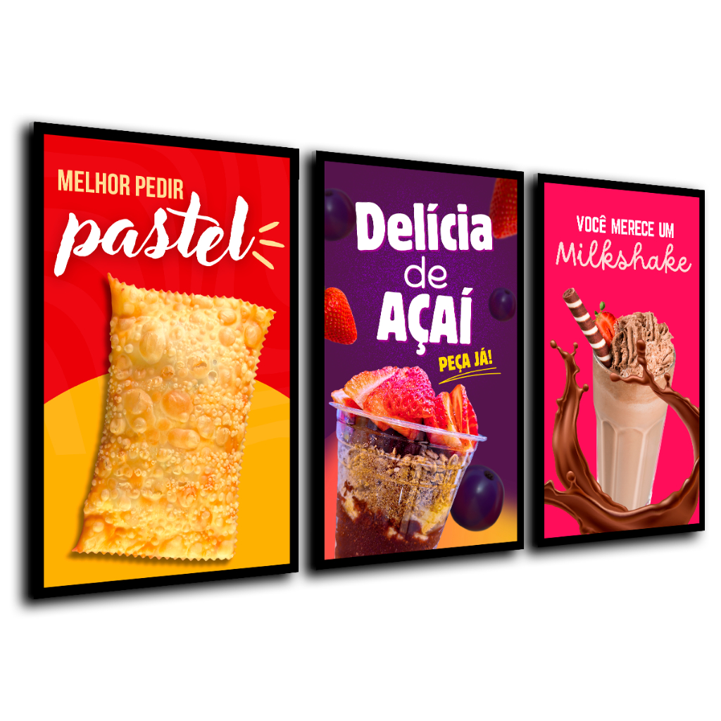 Quadros Decorativos Açaí Milk Shake Pastel Lanchonete Restaurante Comida
