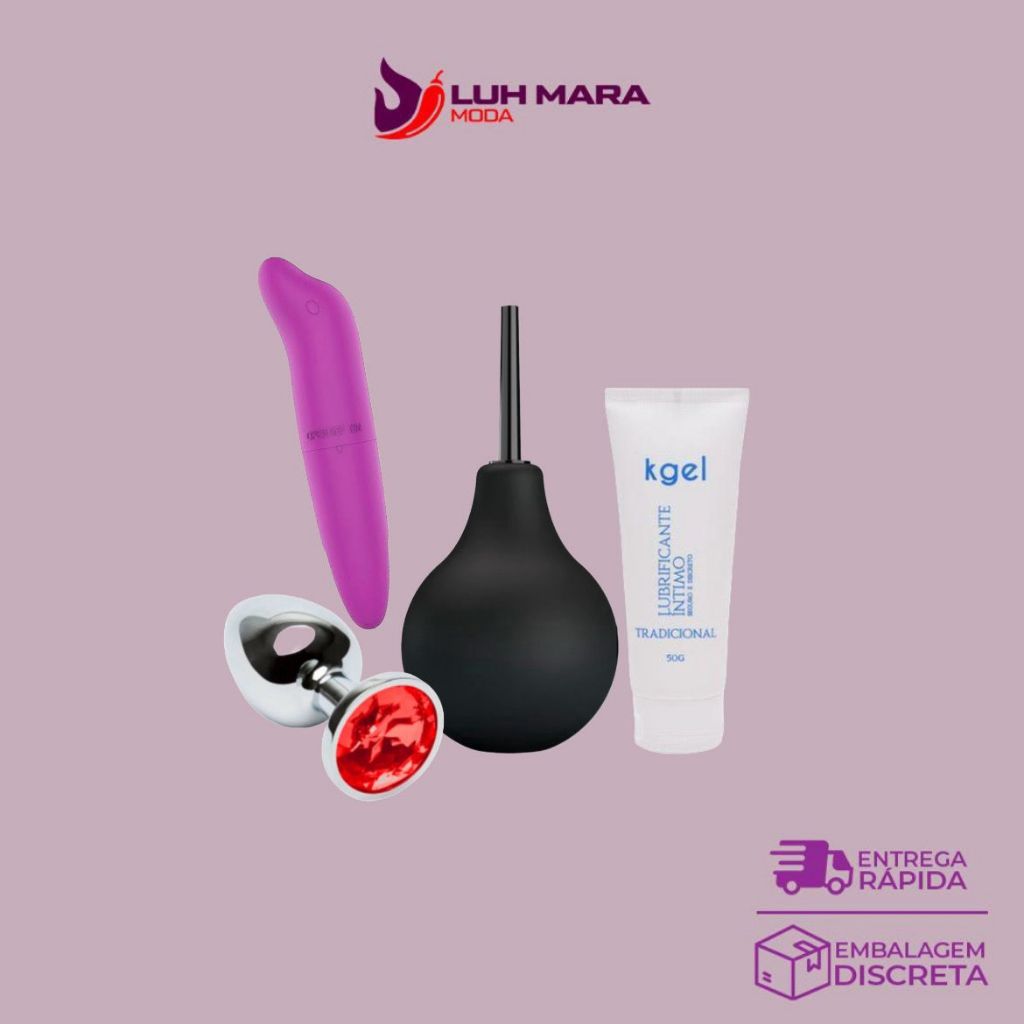 Kit Sexshop Doces Tentações - Plug Anal + Vibrador Golfinho + Ducha Intima + Lubrificante Kgel em Oferta na Shopee