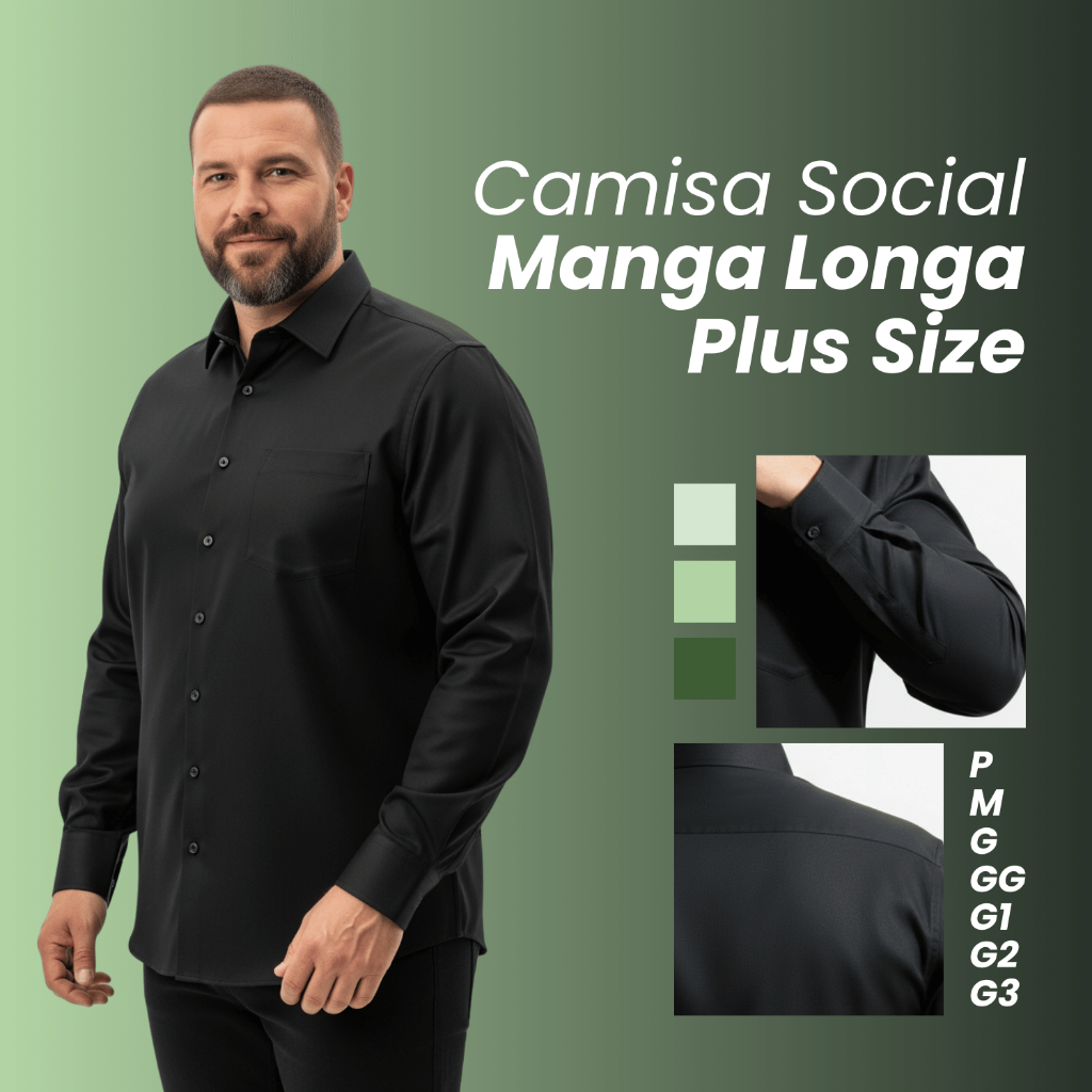 Camisa Social Plus Size Masculina Manga Longa - Entrega Rápida