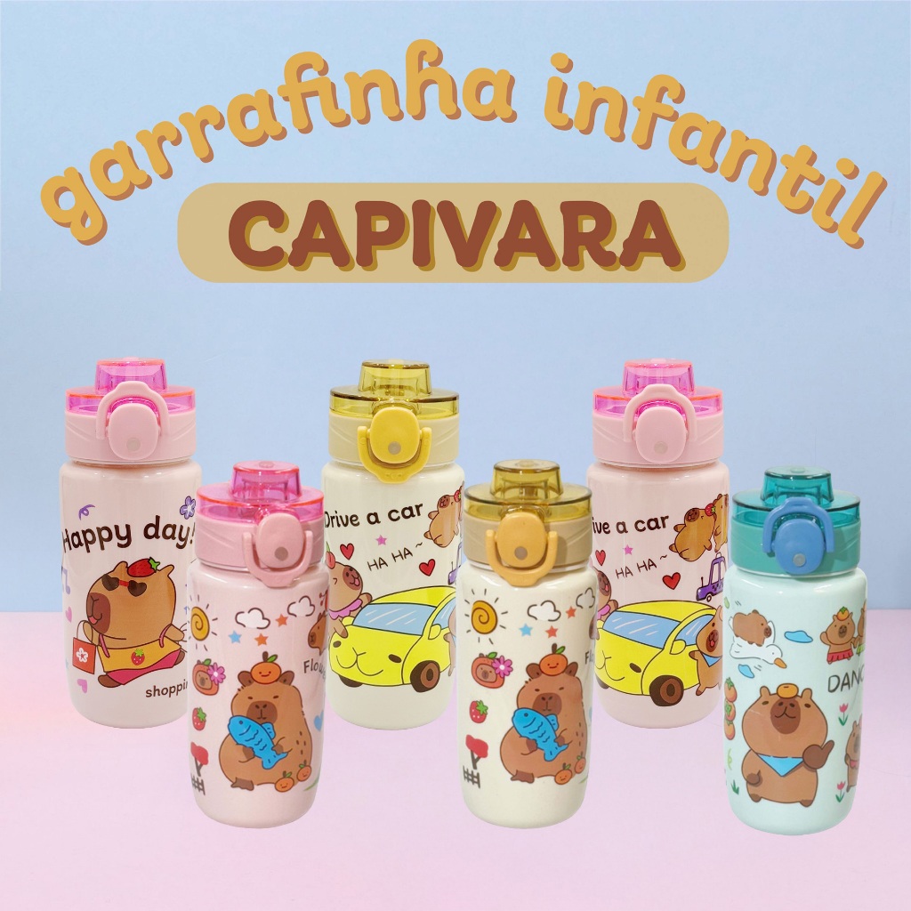 Garrafa Infantil Capivara 580ml com Trava de Segurança – Copo de Água Escolar com Alça em Oferta na Shopee