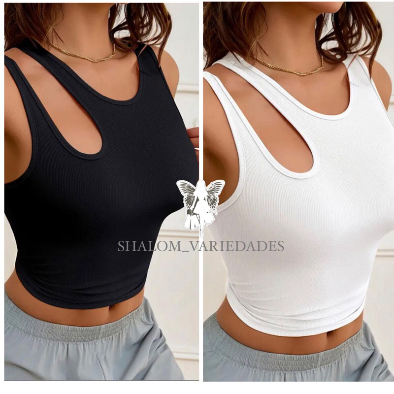 Kit 2 Cropped Top Blogueira Blusinha Duas Alças Canelado Tecido Ribana Premium Cropped Feminino Regata