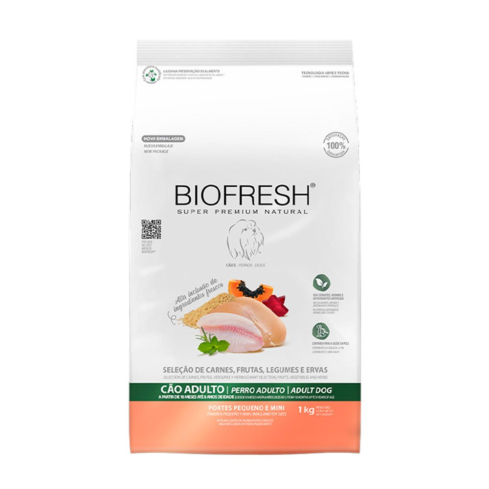 Ração Biofresh Para Cães Adultos de Raças Pequenas e Mini Seleção de Carnes, Frutas e Legumes  1Kg em Oferta na Shopee