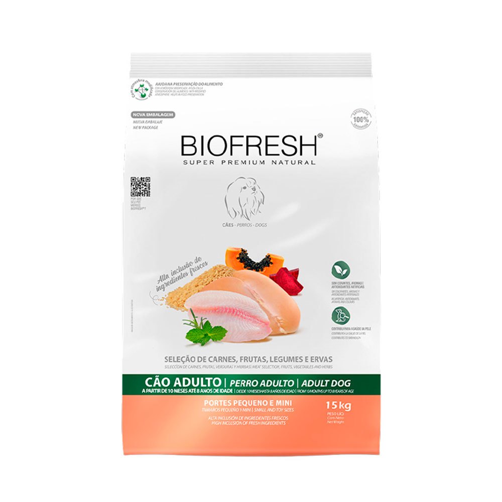 Ração Biofresh Para Cães Adultos de Raças Pequenas e Mini Seleção de Carnes, Frutas e Legumes 15kg