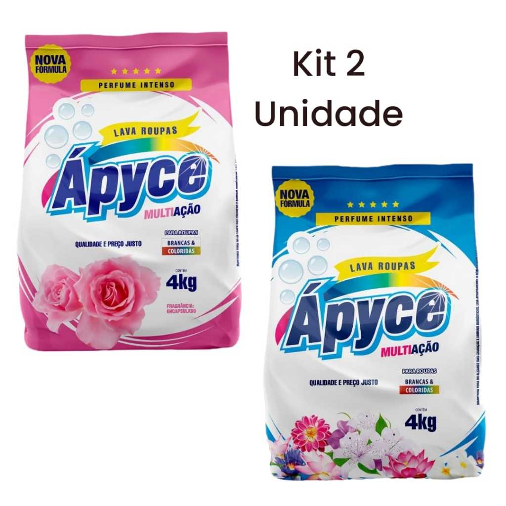 kit 2 Sabão em pó lava roupas 4 kg Apyce Multiação e Encapsulada