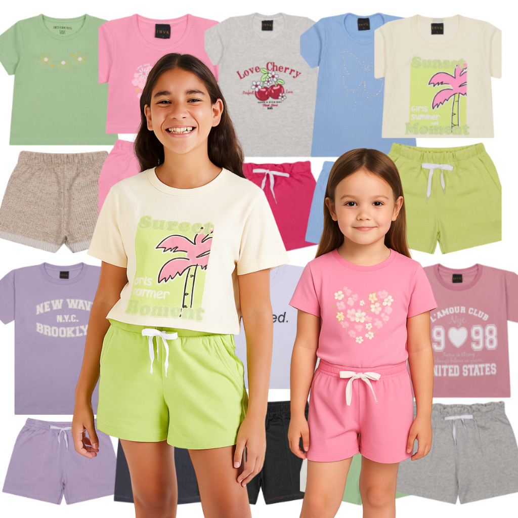 Kit 5 Conjunto 10 Peças Estampado Sortido Menina Infantil Juvenil Verão Tamanho 1 ao 10