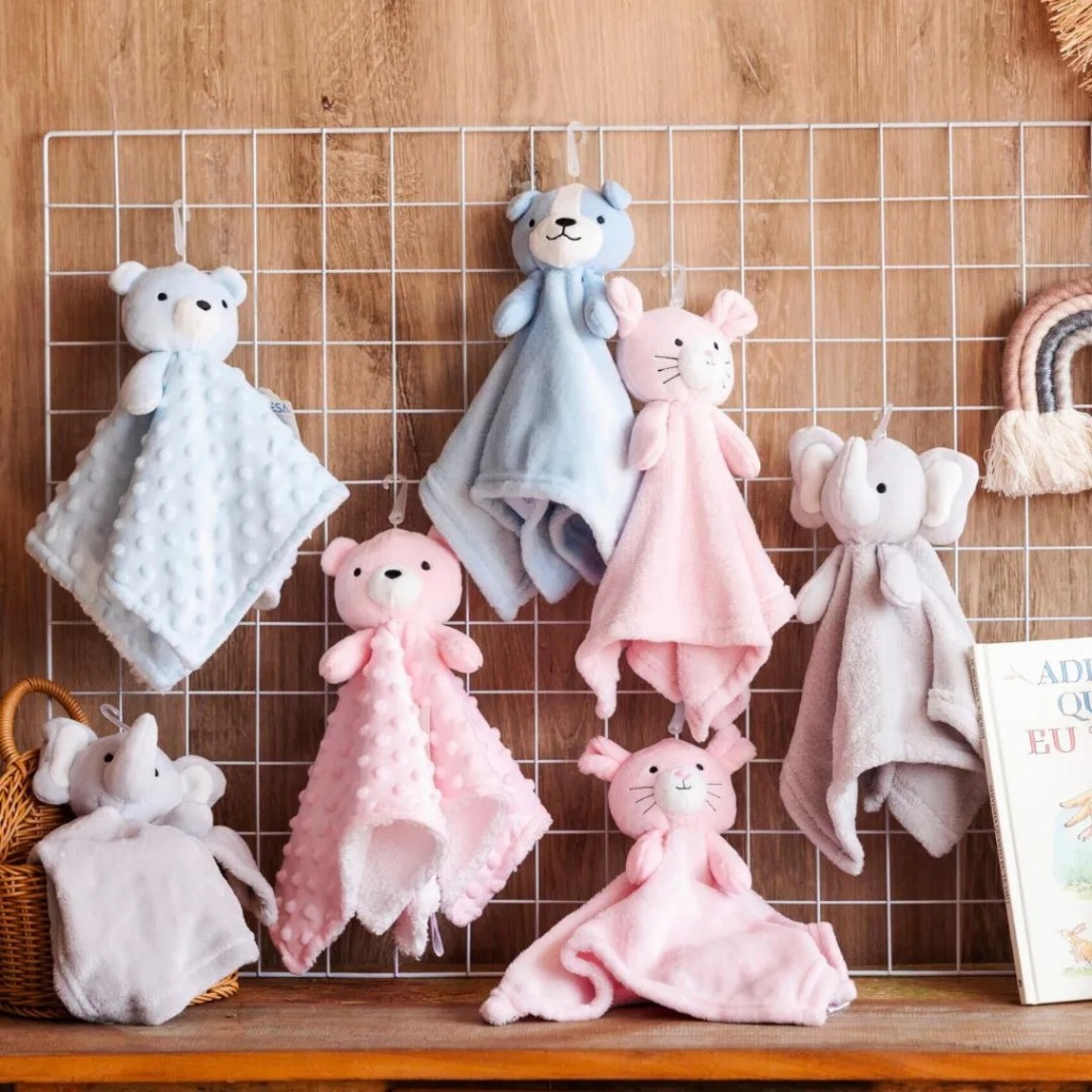 Naninha Com Porta Chupeta Para Bebê Soft Bolha Extra Macio Plush 28x28 cm 100% Algodão em Oferta na Shopee