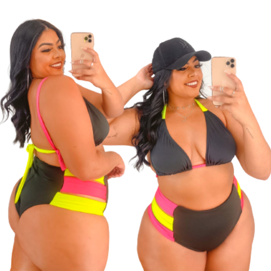 Conjunto Biquini Plus Size Com Cintura Alta Calcinha e Cortininha Moda Verão 2023