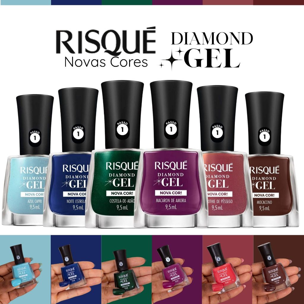 Kit Esmaltes Gel Risque Nova Coleção Risqué Diamond Gel 6 Cores Novas Esmalte Atacado