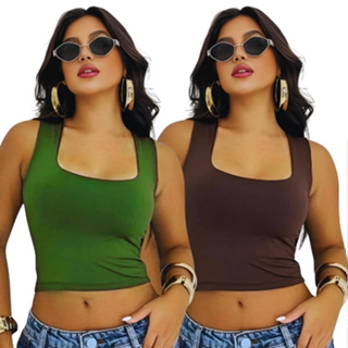 Kit 2 Cropped Femininos Suplex Liso Decote Quadrado – Lançamento Moda Blogueira em Oferta na Shopee