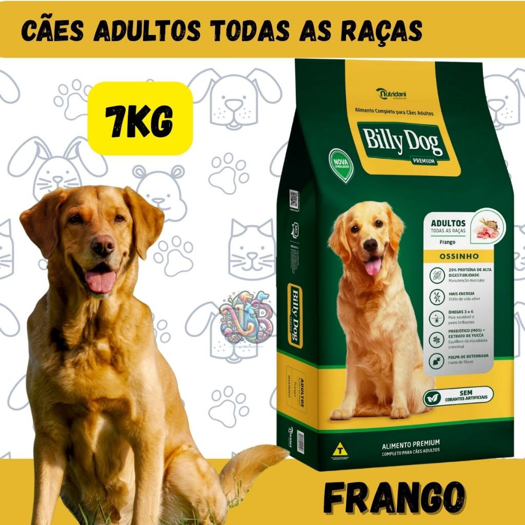 Billy Dog Ossinho Ração Premium Cães Adultos Frango 7kg em Oferta na Shopee