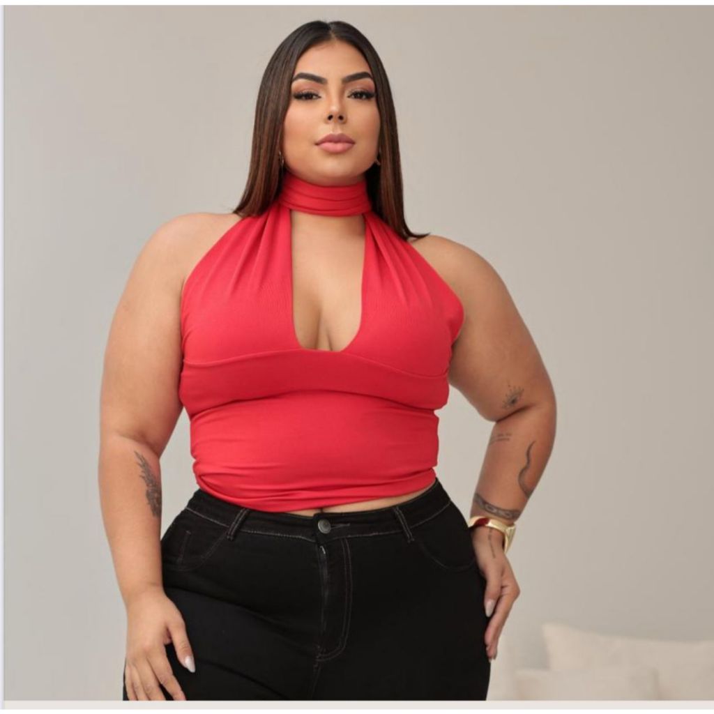 Blusa Cropped Feminino Plus Size Moda Blogueira Tendencia Gringa Amarração Varias Formas de Usar