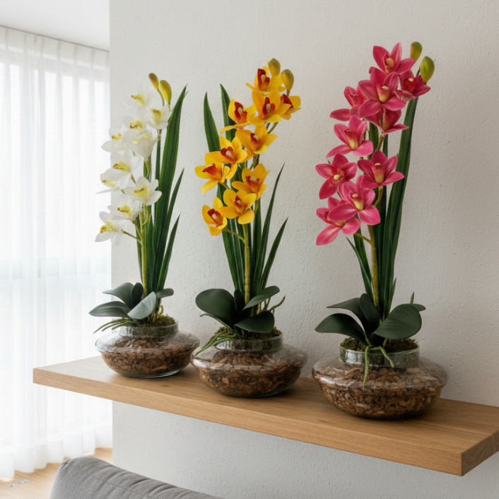 ARRANJO DE ORQUIDEA ARTIFICIAL SILICONE - 60CM ALTURA VARIAS CORES ESCRITÓRIO / CENTRO DE MESA / APARADOR / DECORAÇÃO