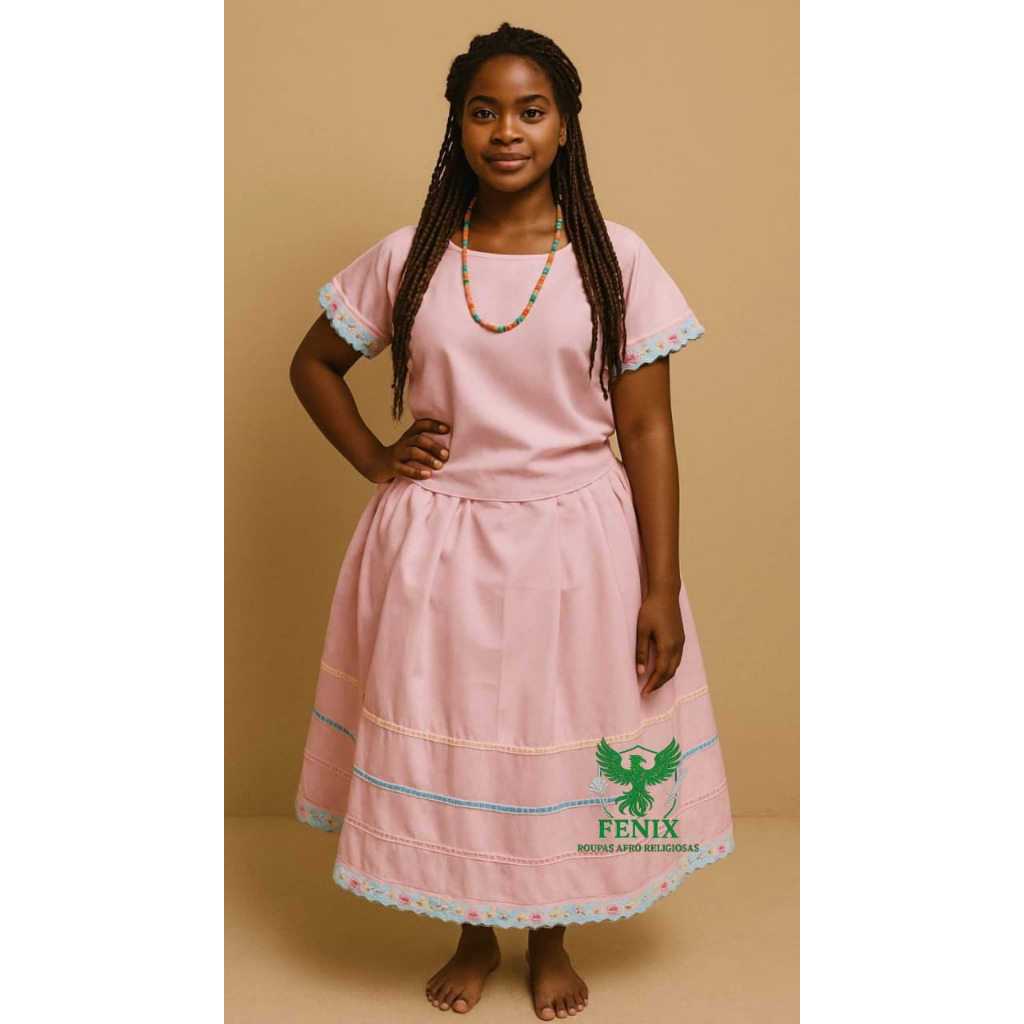 Conjunto Feminino Oxford Erê Menina Ibejada Umbanda Cosme Damião Candomblé
