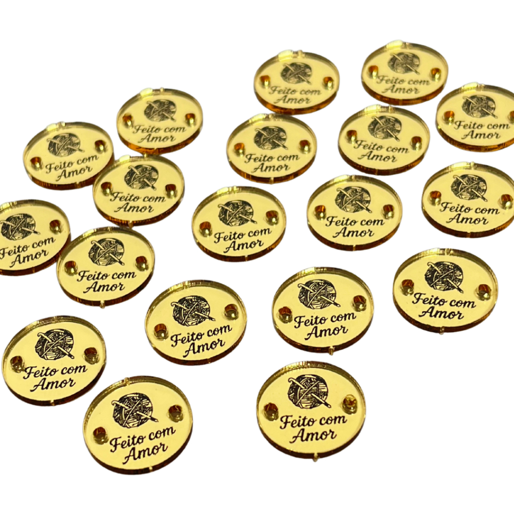 Kit tag com 50 unidades REDONDO  Feito com Amor Medalha Acrilico Espelhado 2cm em Oferta na Shopee