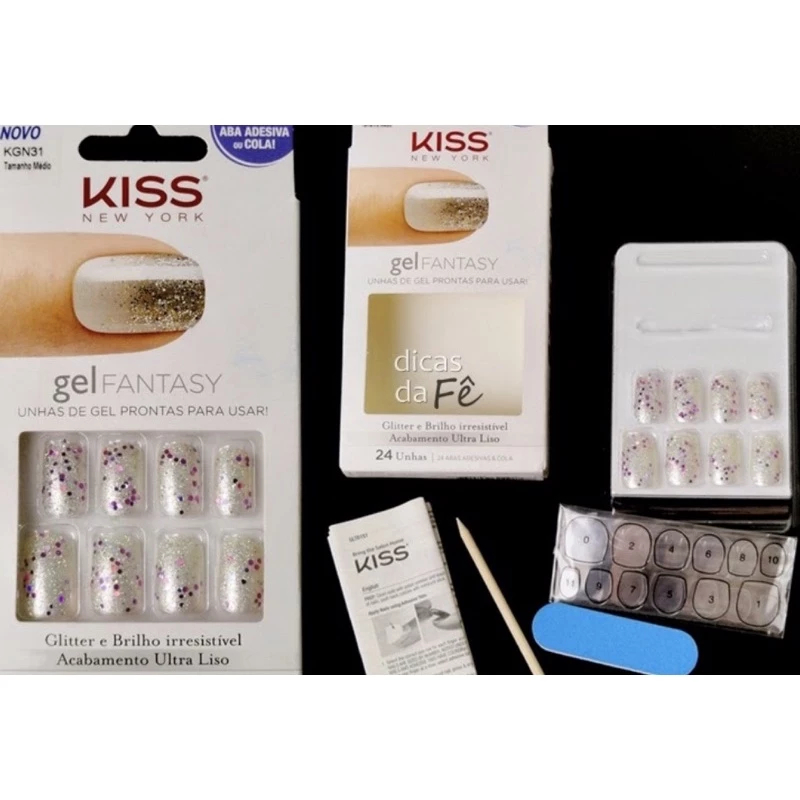 Unhas Postiças de Gel Fantasy Kiss Autoadesivas Amethyst Média- First Kiss 24 UNHAS