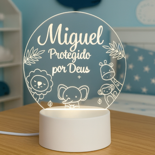 🎁 Luminária Infantil Personalizada com Nome – Protegido por Deus | Presente Dia das Crianças em Oferta na Shopee