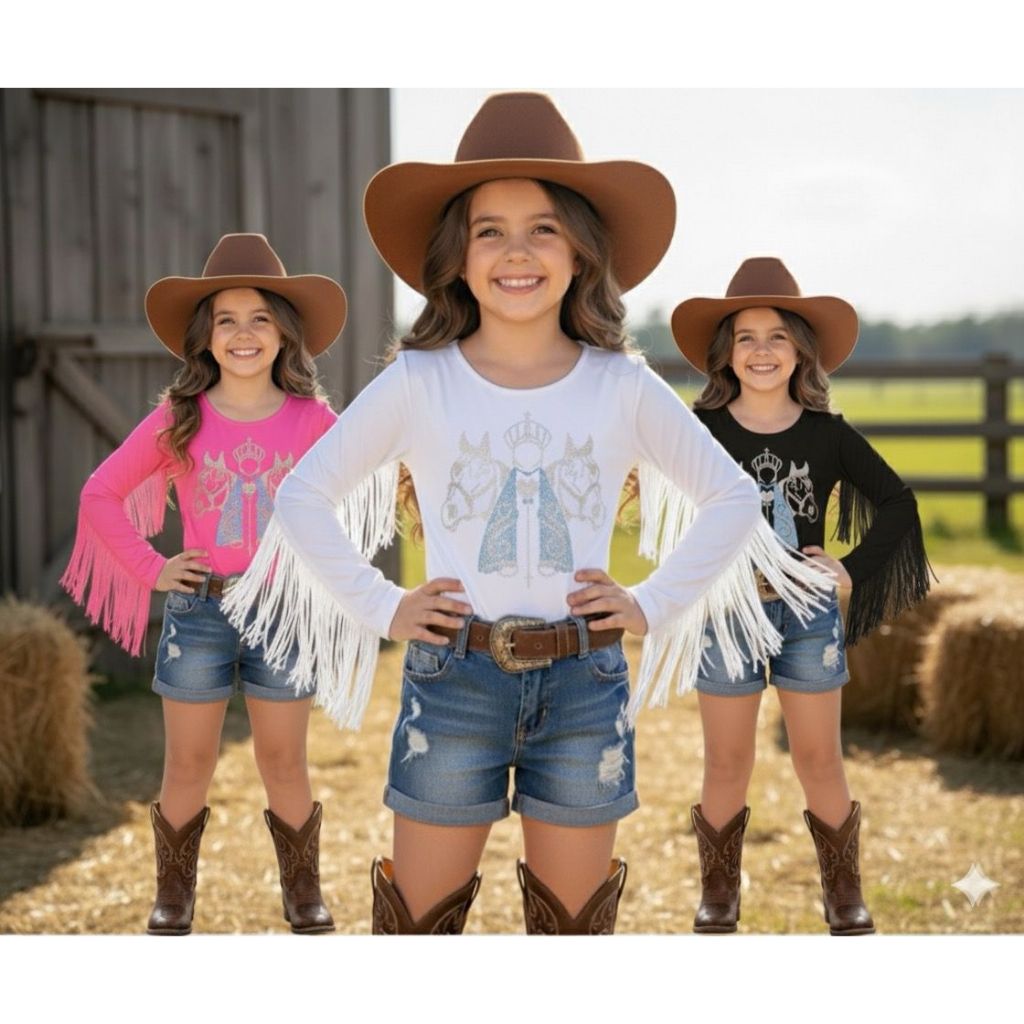 Body Infantil Manga Longa De Franja Colorido Menina Boiadeira Country Santa Religioso Cavalos em Oferta na Shopee