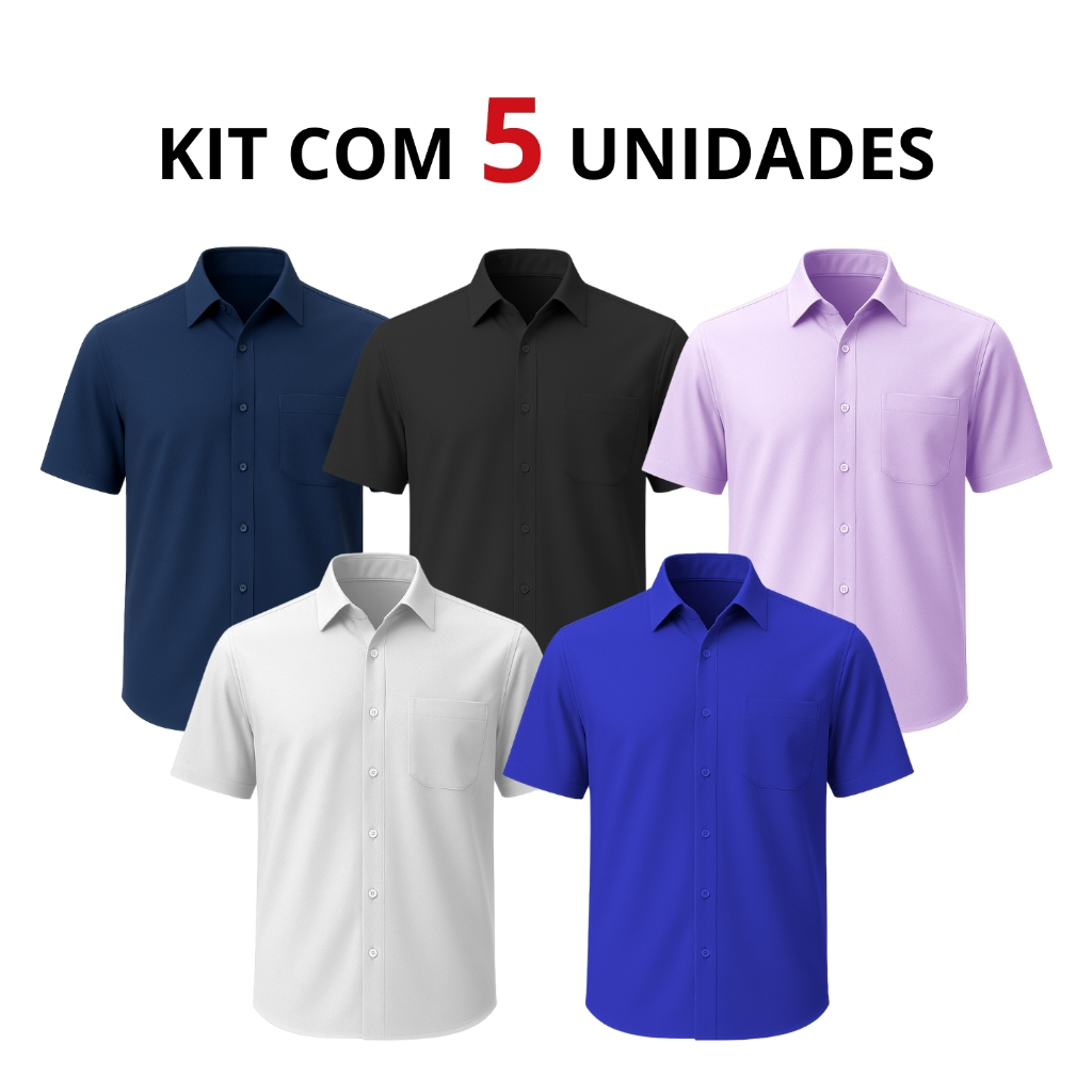 Kit 5 Camisa Social Masculina Manga Curta Com Bolso Blusa Masculina Social Tecido Não Amassa Camiseta Social Masculina