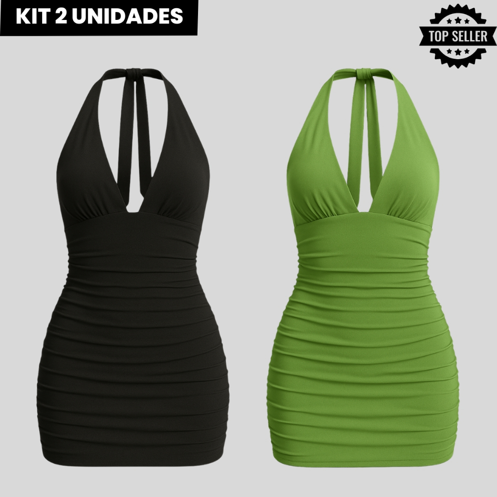 Kit 2 Vestidos Feminino Curto Frente Única | Costas Nua com Amarração em Oferta na Shopee