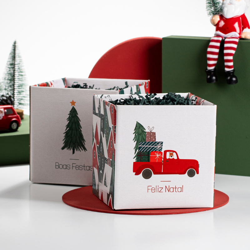 Cachepot Quadrado - Caixa para Cestas e Presentes Natal (05 unidades)