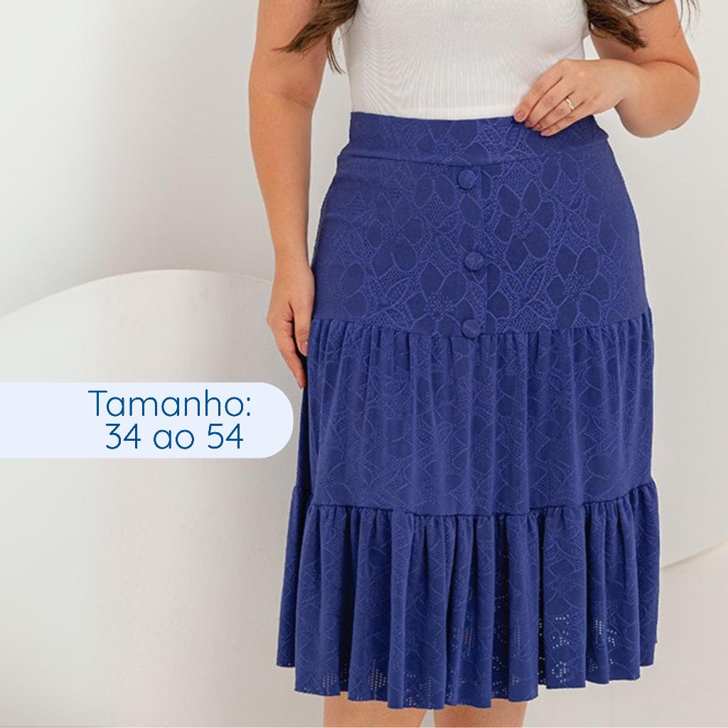 Saia Midi Evangélica 3 Marias Lese de malha em Oferta na Shopee