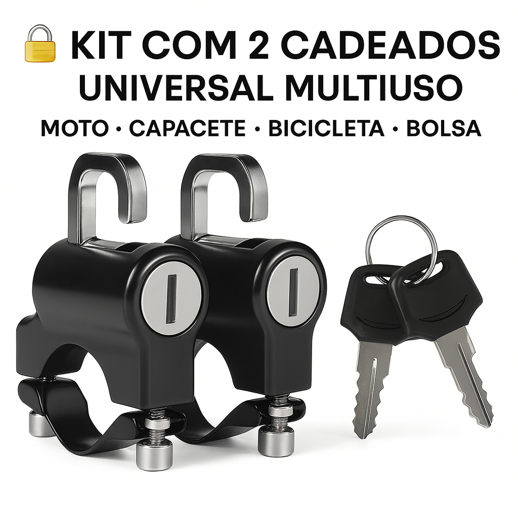 Kit 2 Cadeados Universais Multiuso–Trava Antifurto para Moto, Capacete, Bicicleta e Bolsa - 2 chaves em Oferta na Shopee