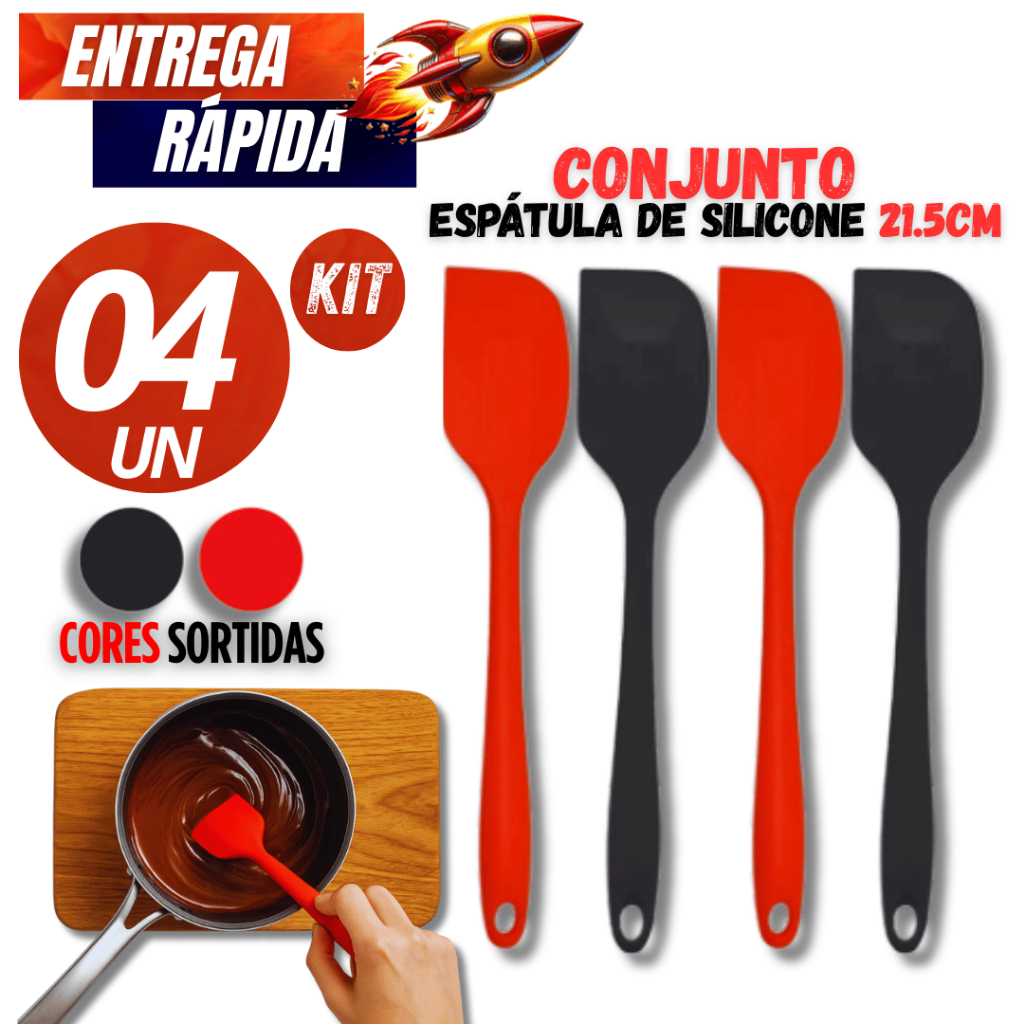 Kit 04/02 Espátula de Silicone linha premium de alta Resistencia e Qualidade para sua cozinha Variáveis Utilidades