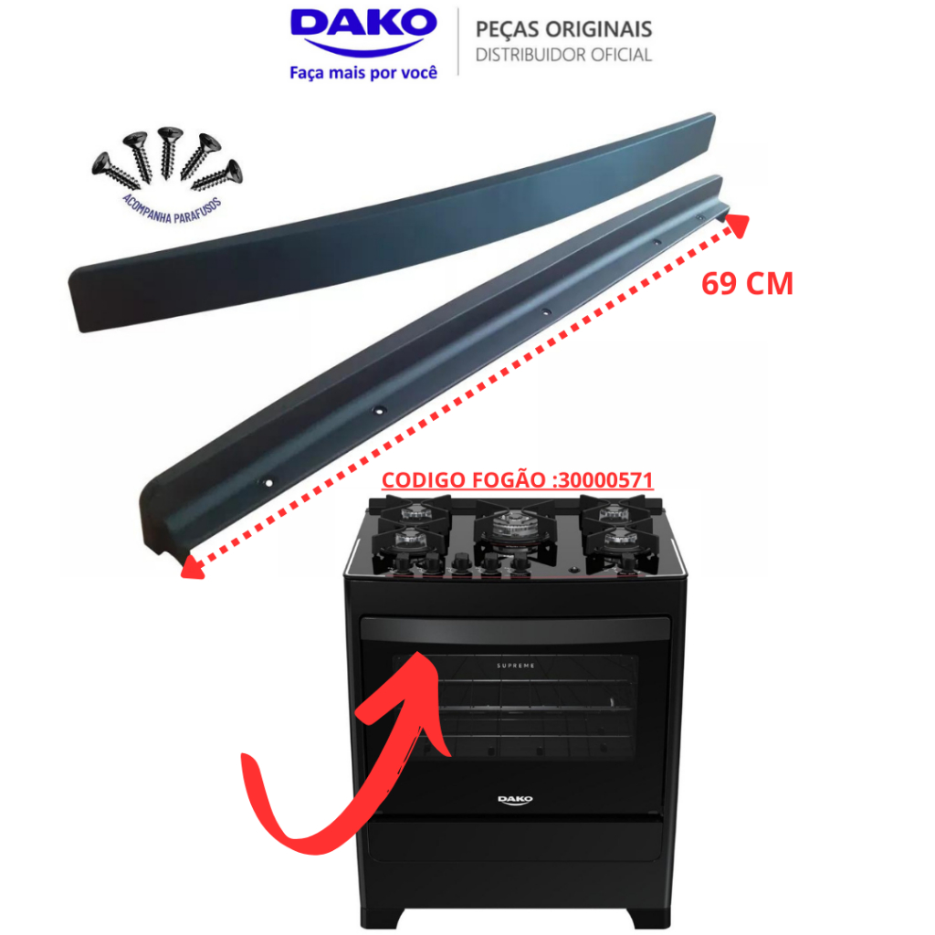 Puxador Porta Do Forno Fogão Dako Supreme Mesa Inox  5 Bocas Codigo: 300000565 100% Original