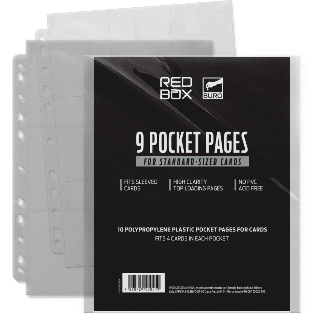 Red Box 10 Folhas Para Fichário 9 Bolsos Card Game Pokemon Yugioh Magic Kpop Transparente