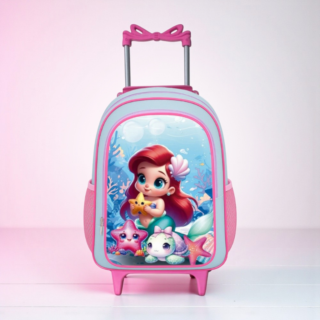 Mochila de Rodinhas Infantil Sereia Feminina Escolar 4 à 10 Anos |Envio Imediato