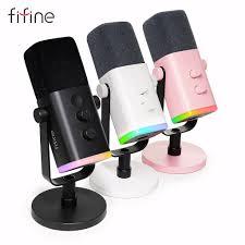 Microfone Fifine AM8 USB Gamer RGB para PC, Notebook e PS4/PS5 Preto ou Rosa