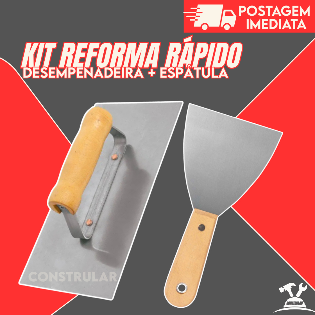 Kit Desempenadeira de aço e Espátula Profissional – Massa Corrida, Pintura, Textura e Drywall