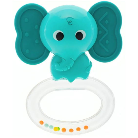 Chocalho com Mordedor Elefante Buba Brinquedo Infantil Bebê Brinquedo Sensorial Colorido