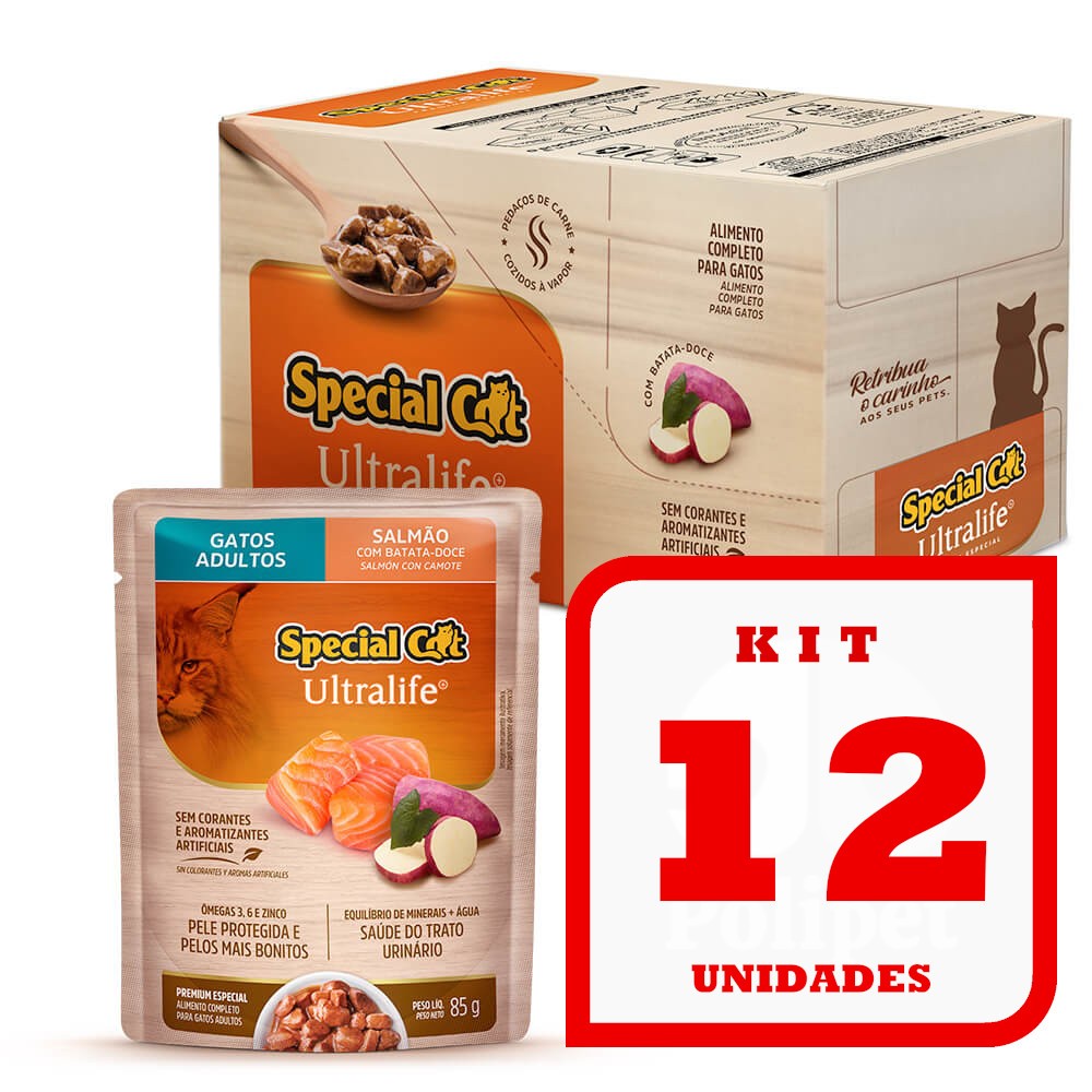 Kit com 12 Sachês Special Cat Gatos Adultos 12x85G Salmão