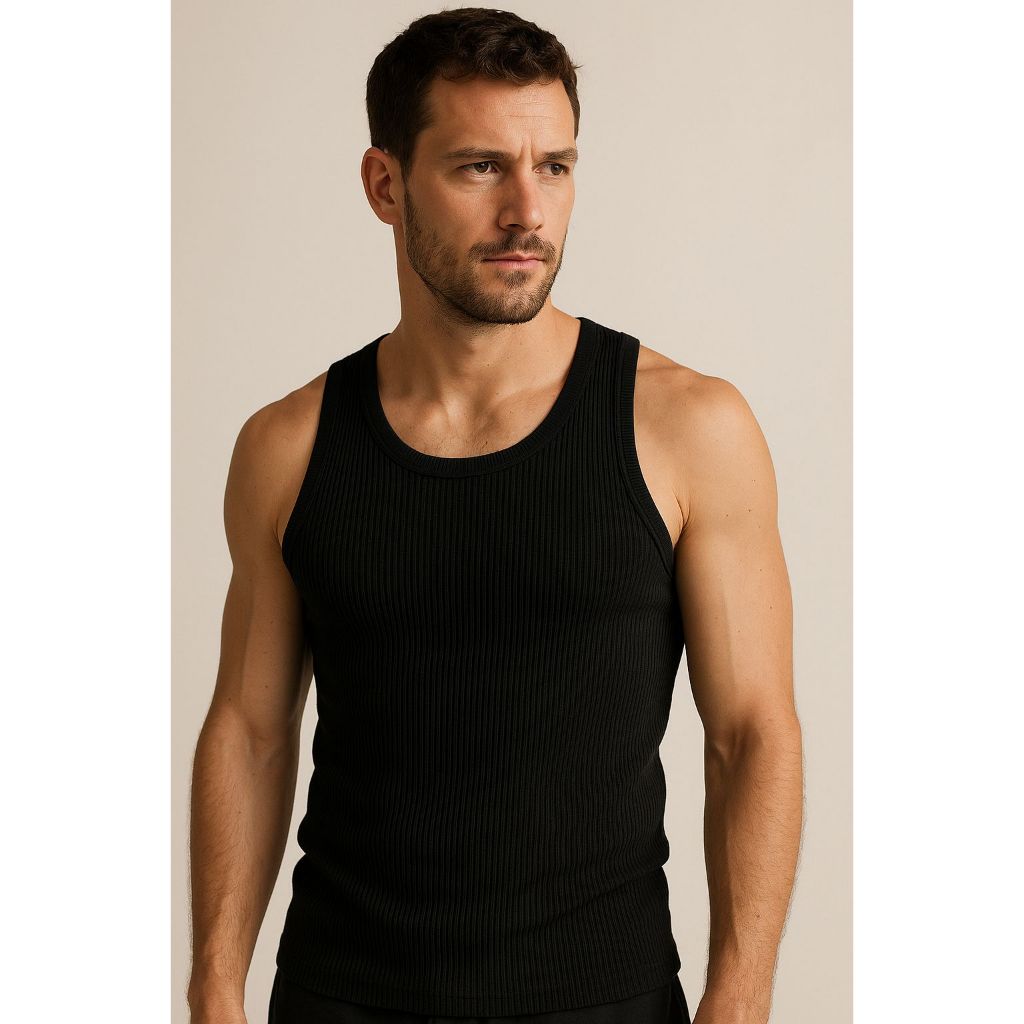Regata Masculina Canelada Básica Lisa Camiseta Sem Manga Academia Treino Verão Praia Preta Branca