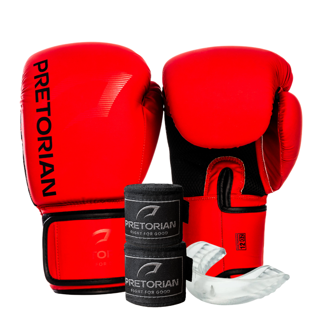Kit Luva Muay Thai  Boxe - Bandagem + Bucal - Pretorian - Iniciantes  Profissionais - Homem Mulher