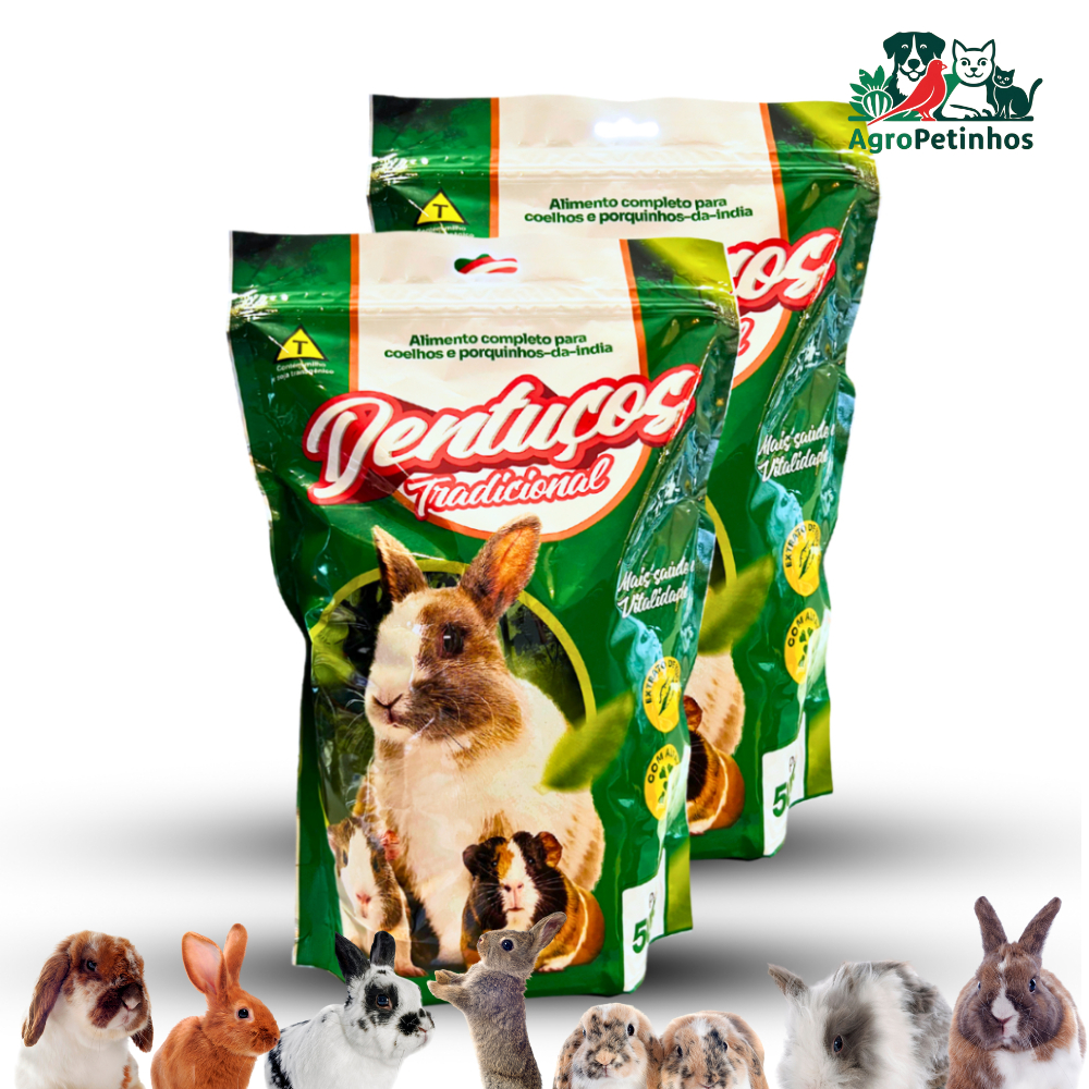 Ração Dentuços Natural para Coelhos e Roedores – Mini Coelhos, Hamsters e Porquinho-da-Índia