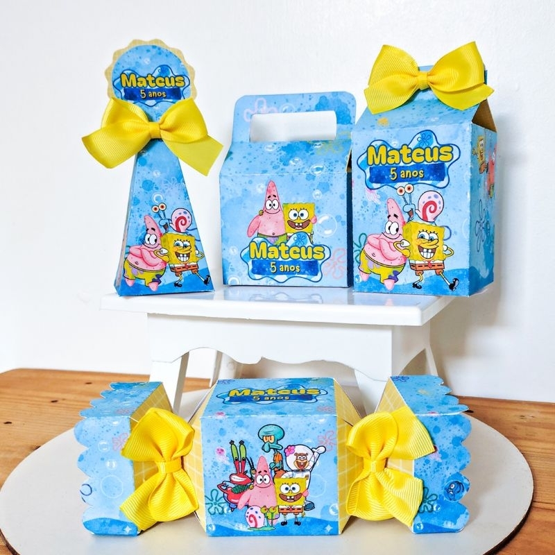 Kit festa Bob esponja caixas personalizadas - personalizado de festa infantil, aniversário, lembrancinhas, mimos