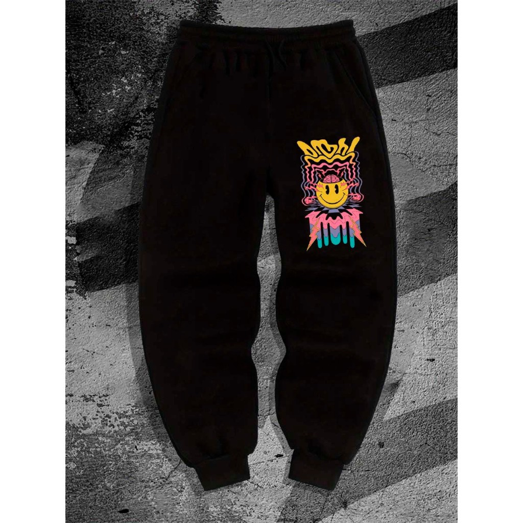 Calça Moletom Streetwear Smile Psicodelic Vintage Conforto Moda Urbana Gótico Metal Rock Tribal Academia Gym