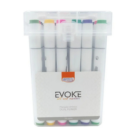Marcador Artístico Dual Marker 24 Cores BRW Evoke DM2400 Dupla Ponta Ilustração Arte Caneta