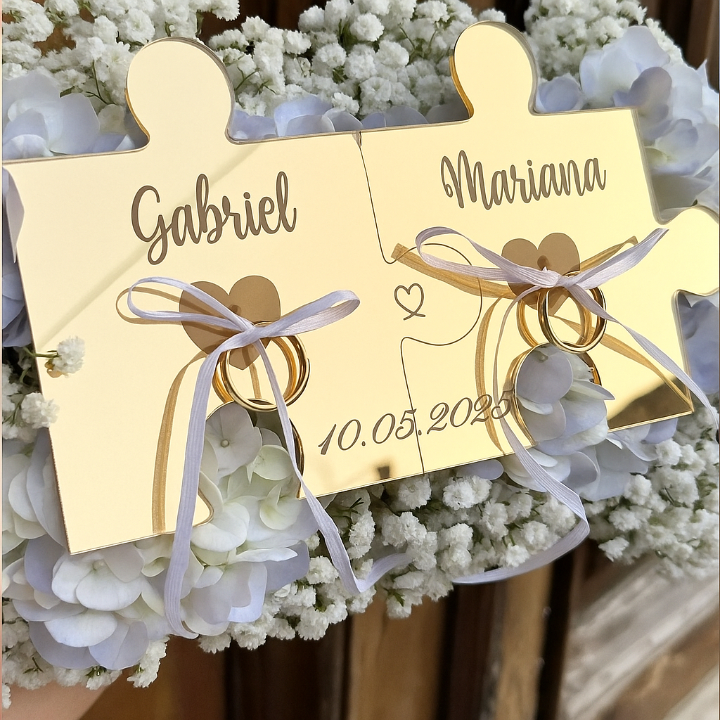 Porta Aliança Quebra Cabeça Personalizado Casamento Noivado Cerimonial Casal Acrílico em Oferta na Shopee