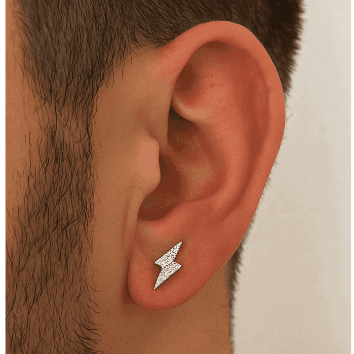 Brinco Piercing de Raio Prata Cravejado com Zirconia Masculino e Feminino em Oferta na Shopee