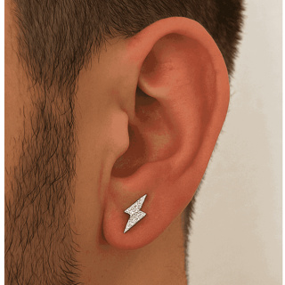 Brinco Piercing de Raio Prata Cravejado com Zirconia Masculino e Feminino em Oferta na Shopee