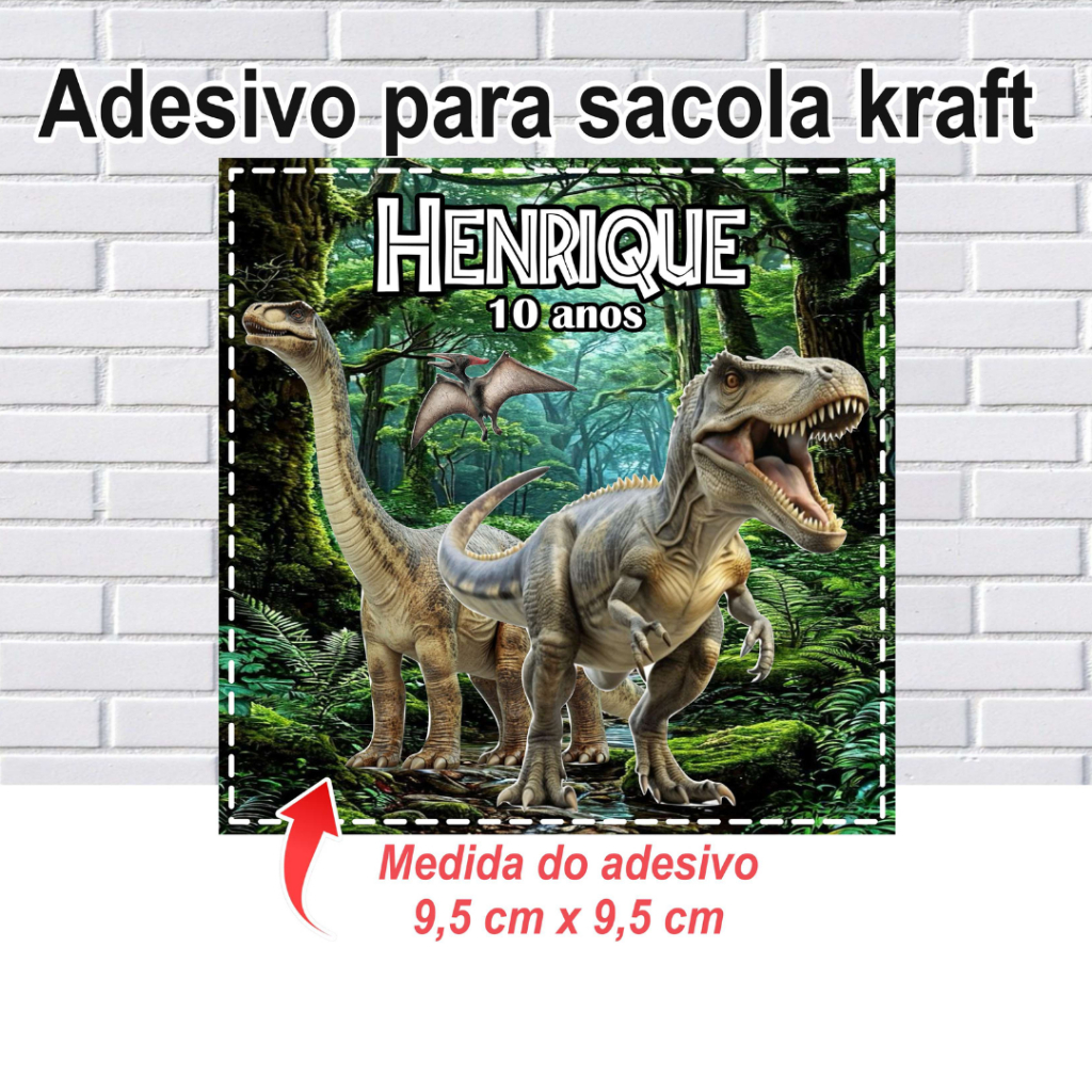 Rótulo adesivo personalizado para sacolas krafts,lembrancinhas de aniversário Tema Dinossauros