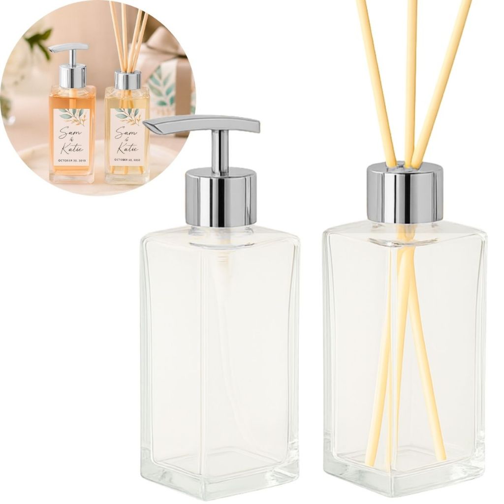 Kit 02 Vidro Para Lavabo Retangular 250ml Com tampa Difusor Luxo + Válvula Saboneteira Super Luxo e Varetas · foto 2