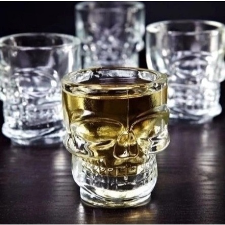 Kit c/ 4 Copos Shot Dose Vidro Caveira Bebida Tequila 50mL