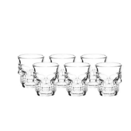 Kit com 6 Copos Shot Dose Vidro Caveira Bebida Tequila 50mL