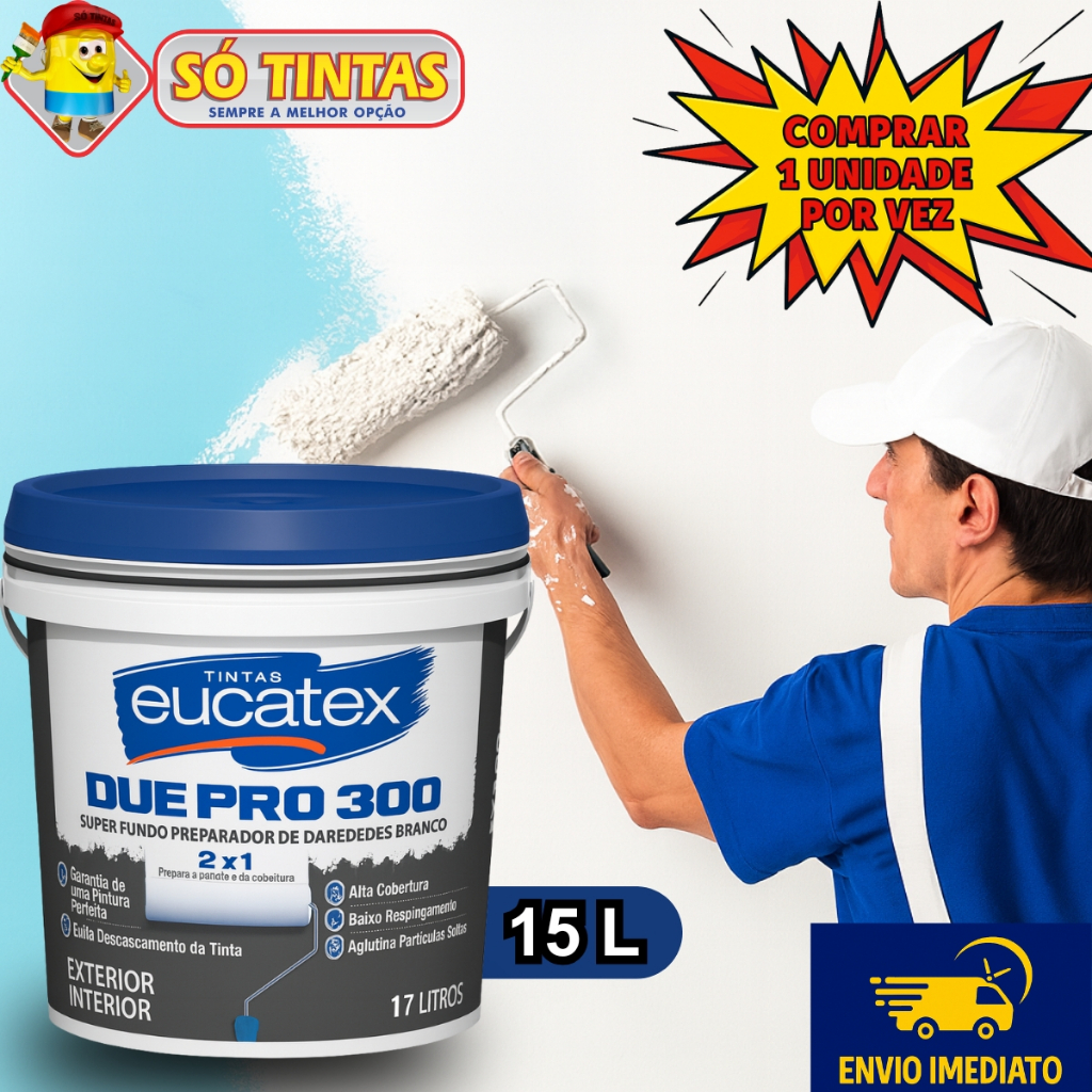 Fundo Preparador de Paredes Eucatex Due Pro 300 Branco Fosco 15 Litros Alta Aderência e Resistência em Oferta na Shopee